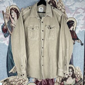 Lands End Blake Shelton Corduroy Button Up Shirt Heavyweight Khaki Tan Sz Large